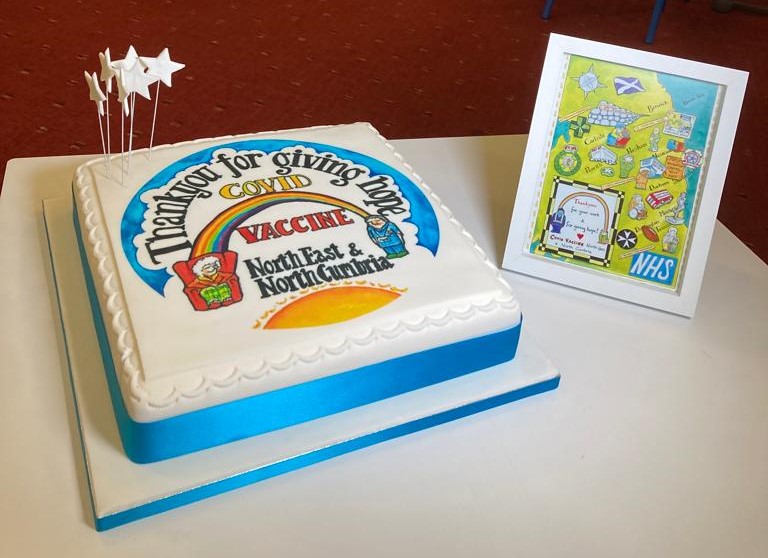 Picture of Covid vaccine 1st year anniversary cake